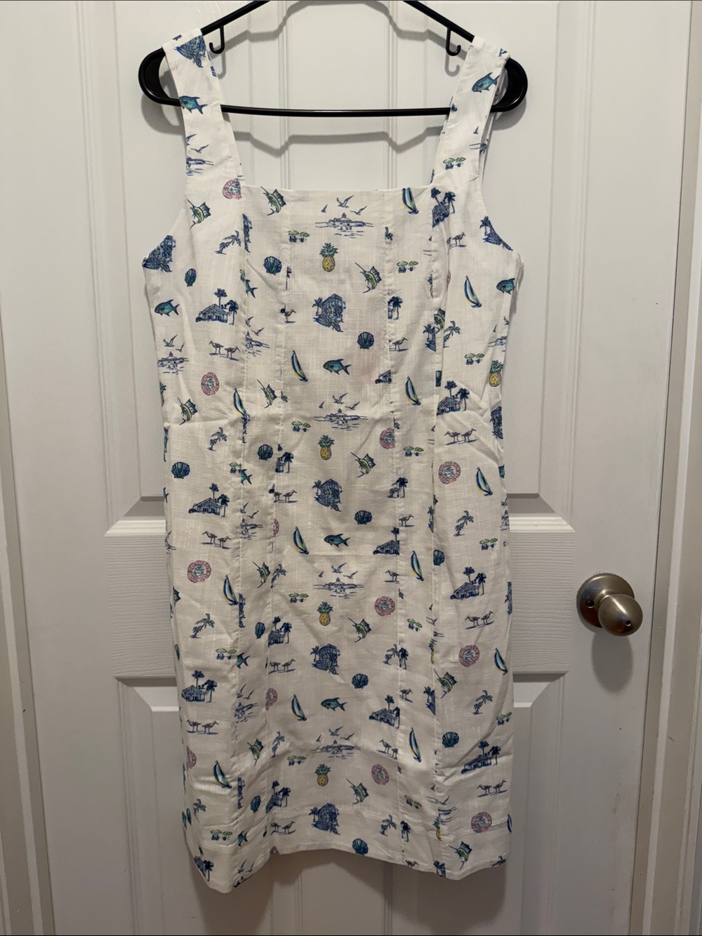 Vineyard Vines White Midi Dress with Blue and Green Nautical Print